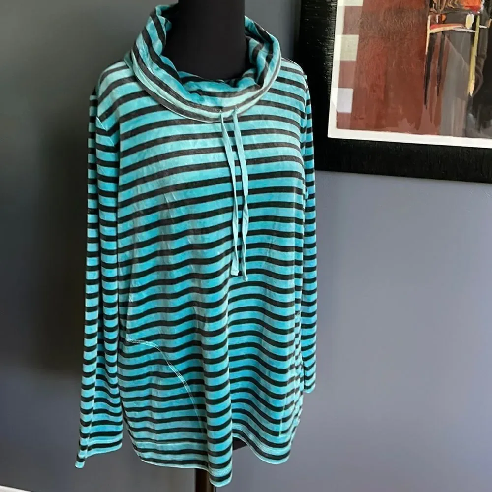 Talbots soft stretch velour striped drawstring cowl neck top. NWT. Size 1XP. - Picture 1 of 5